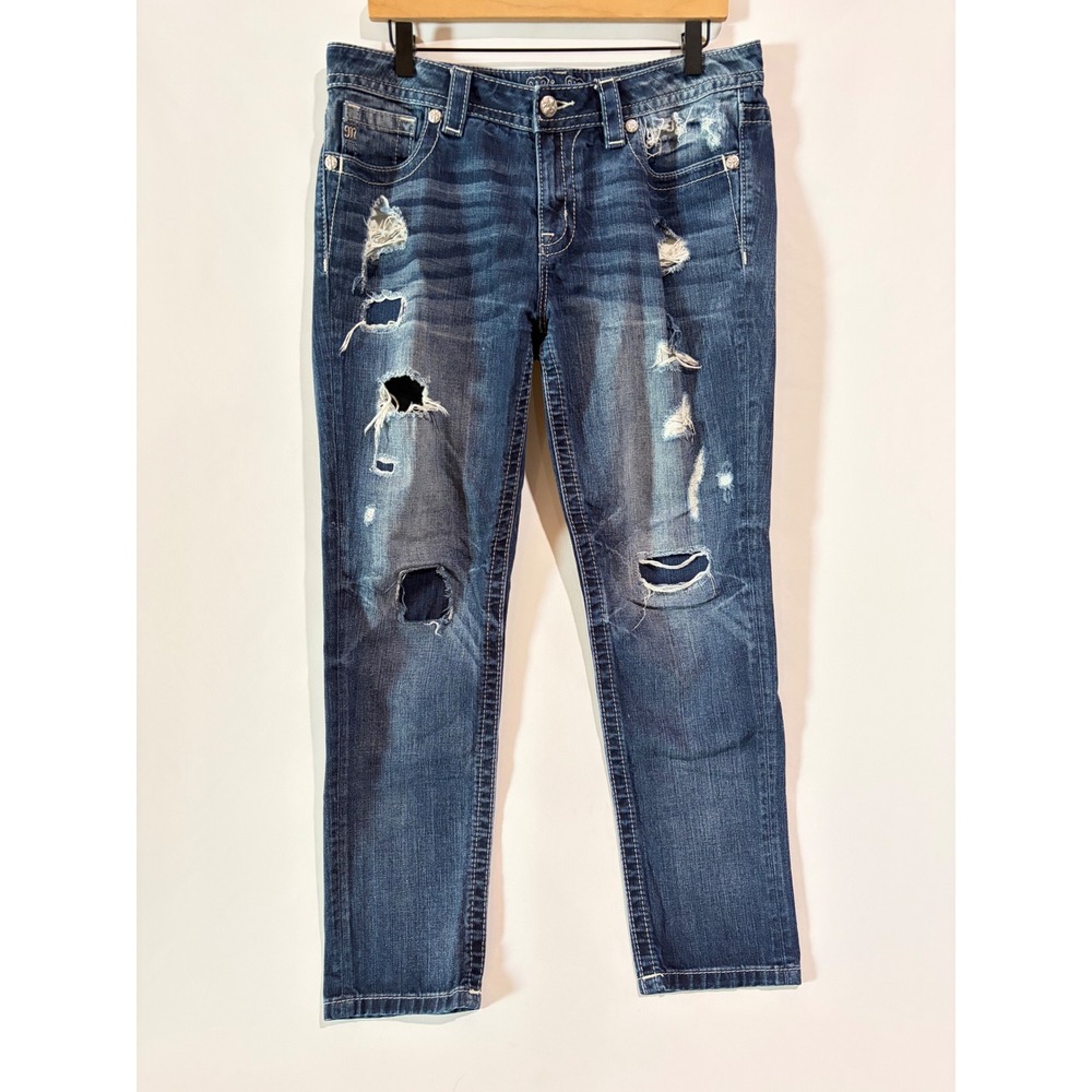 Miss Me Boyfriend Ankle Jeans Distressed Straight Leg Y2K Denim Size 28 Grunge